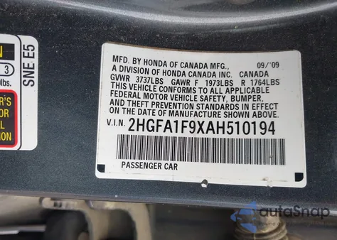 2010 Honda Civic Exl from USA, damaged, VIN 2HGFA1F9XAH510194